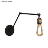 Swing Arm Industrial Sconce Lighting - 1 Light Metallic Wall Lamp In Brass/Black For Living Room