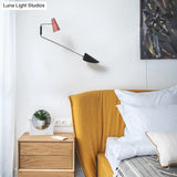 Swing Arm Wall Sconce 2-Light Bedroom Reading Light In Minimalist Style With Pink And Black Shade