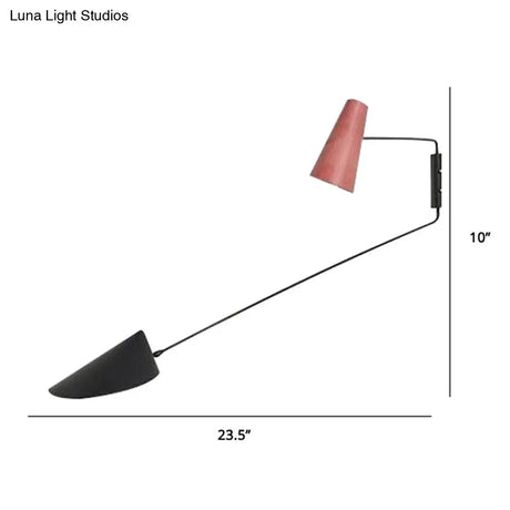 Swing Arm Wall Sconce 2-Light Bedroom Reading Light In Minimalist Style With Pink And Black Shade