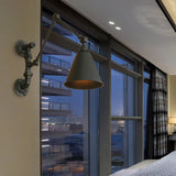 Swing Arm Wall Sconce Light - Industrial Metal Lamp With Conical Shade In Black For Study Room