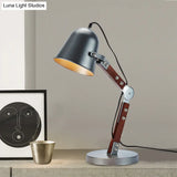 Swing Wood Arm Industrial Bell Table Light - Metallic Plug In Desk Lamp (Black 1 Bulb)