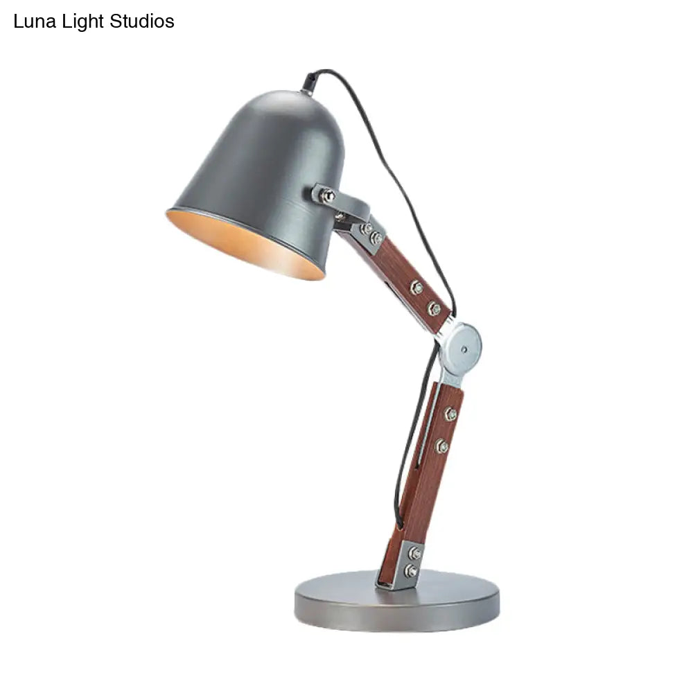 Swing Wood Arm Industrial Bell Table Light - Metallic Plug In Desk Lamp (Black 1 Bulb)