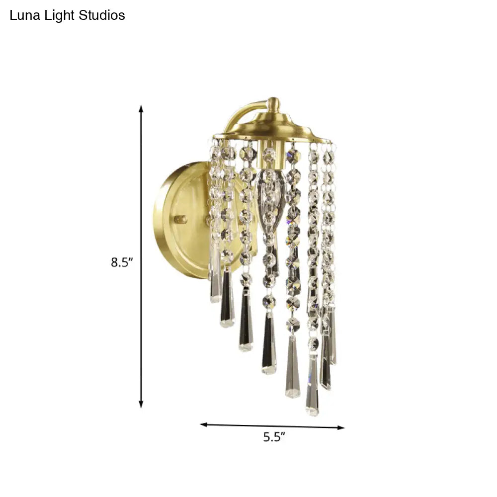 Swirled Crystal Chain Wall Sconce - Brass Countryside Light Fixture