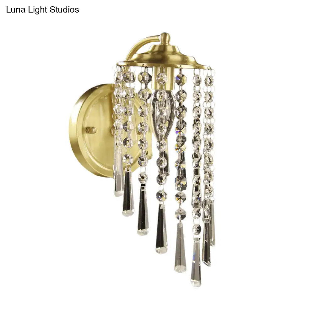 Swirled Crystal Chain Wall Sconce - Brass Countryside Light Fixture