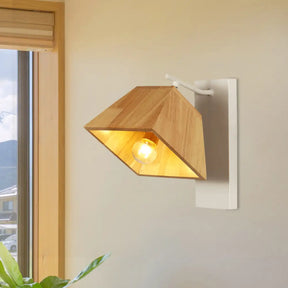 Swivel Trapezoid Wall Lighting Nordic Wooden Terrace Sconce Fixture In Beige - 1 Bulb Wood