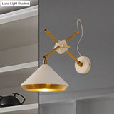 Swivelable Retro Wall Light With Brass Inner - 1 Head Iron Sconce In Black/White