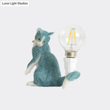 Tabby Cat Table Lamp For Kids - Iron Nightstand Light With Bare Bulb Design Black/Yellow/Blue