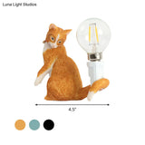 Tabby Cat Table Lamp For Kids - Iron Nightstand Light With Bare Bulb Design Black/Yellow/Blue