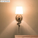 Tapered Bedroom Wall Mount Light: Traditional Fabric 1-Head Lighting Fixture With Crystal Draping In