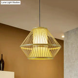Tapered Chinese Bamboo Pendant Light With 1 Head - Beige Dining Room Lighting Fixture