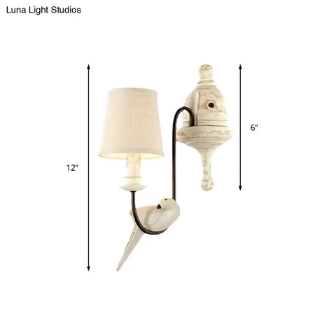 Tapered Country Metal Wall Lamp With Bird Accents - Bedroom Sconce Light Fixture