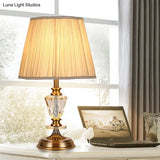Tapered Countryside Crystal Table Lamp With Single Bulb In Beige - Elegant Night Light For Living