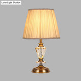 Tapered Countryside Crystal Table Lamp With Single Bulb In Beige - Elegant Night Light For Living