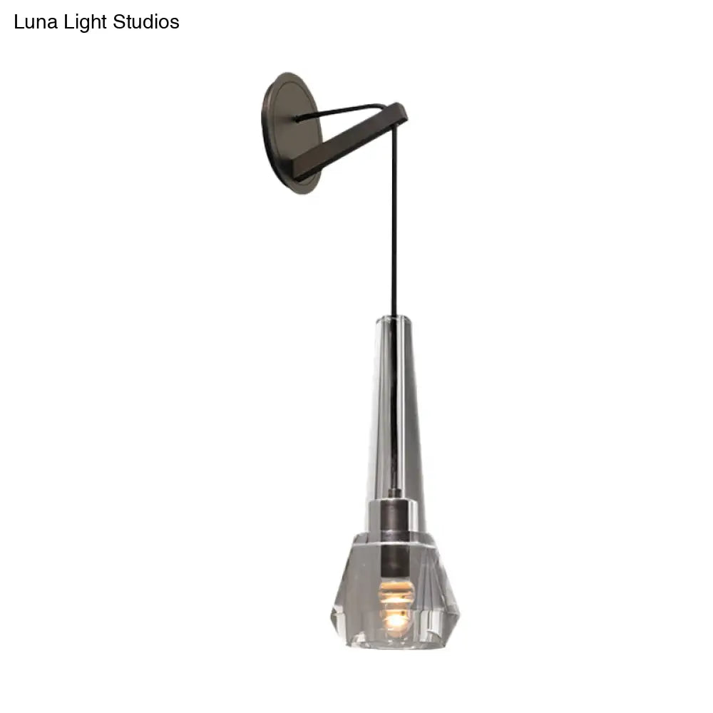 Tapered Crystal Wall Mount Light: Modern Bronze 1-Head Sconce With Dangling Cord