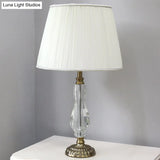 Tapered Drum Crystal Table Light With Contemporary Fabric Shade - Small White Desk Lamp
