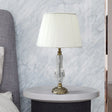 Tapered Drum Crystal Table Light With Contemporary Fabric Shade - Small White Desk Lamp