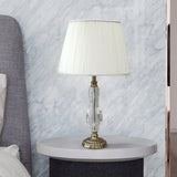 Tapered Drum Crystal Table Light With Contemporary Fabric Shade - Small White Desk Lamp