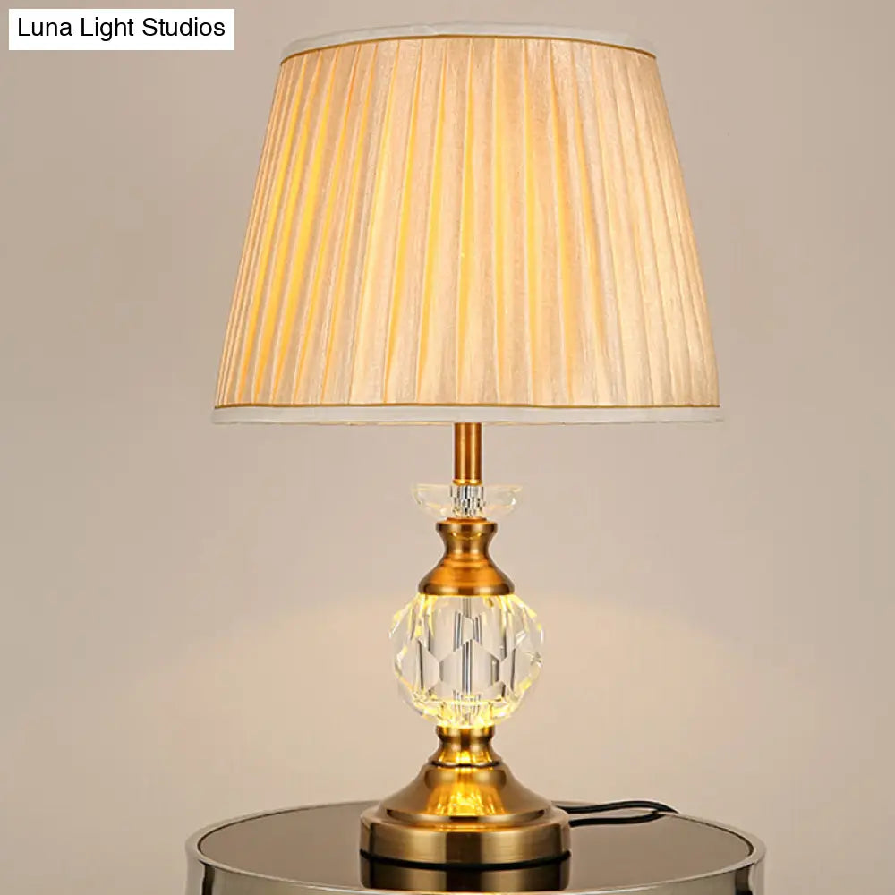 Tapered Drum Nightstand Lamp - Modernist Fabric 1-Head Reading Book Light In Beige