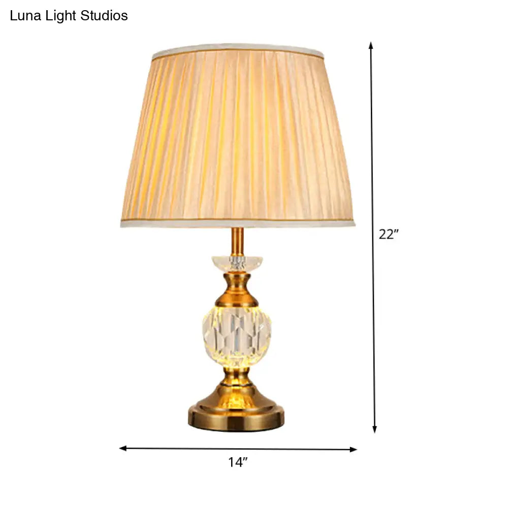 Tapered Drum Nightstand Lamp - Modernist Fabric 1-Head Reading Book Light In Beige