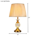 Tapered Drum Nightstand Lamp - Modernist Fabric 1-Head Reading Book Light In Beige
