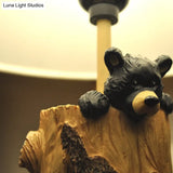 Tapered Fabric Desk Light - Country Style Table Lamp With Bear For Kids Bedroom
