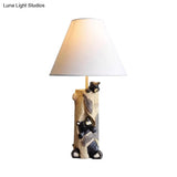 Tapered Fabric Desk Light - Country Style Table Lamp With Bear For Kids Bedroom