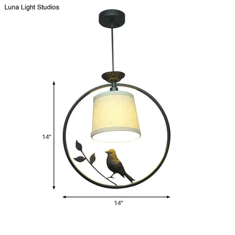 Tapered Fabric Pendant Light - Minimalist Ceiling Fixture With Black/Gold Ring Frame