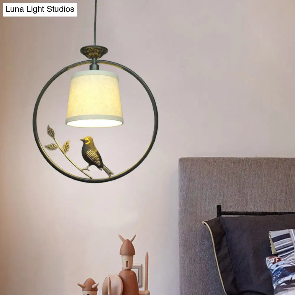 Tapered Fabric Pendant Light - Minimalist Ceiling Fixture With Black/Gold Ring Frame
