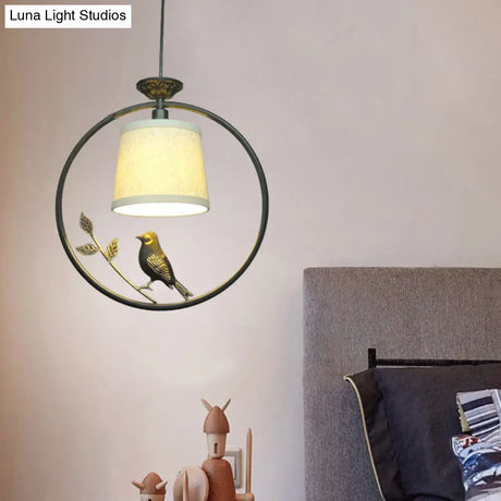 Tapered Fabric Pendant Light - Minimalist Ceiling Fixture With Black/Gold Ring Frame
