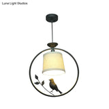 Tapered Fabric Pendant Light - Minimalist Ceiling Fixture With Black/Gold Ring Frame