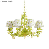 Tapered Green Pendant Chandelier With Traditional Metal Heads And Rose Decoration