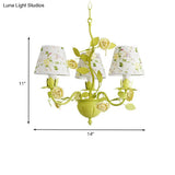Tapered Green Pendant Chandelier With Traditional Metal Heads And Rose Decoration