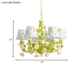 Tapered Green Pendant Chandelier With Traditional Metal Heads And Rose Decoration