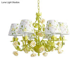 Tapered Green Pendant Chandelier With Traditional Metal Heads And Rose Decoration