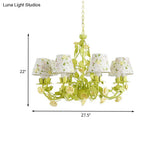 Tapered Green Pendant Chandelier With Traditional Metal Heads And Rose Decoration