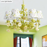 Tapered Green Pendant Chandelier With Traditional Metal Heads And Rose Decoration
