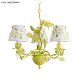 Tapered Green Pendant Chandelier With Traditional Metal Heads And Rose Decoration
