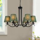Tapered Green Rustic Chandelier: Fabric Pendant Light Kit With 6 Lights For Dining Room