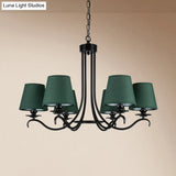 Tapered Green Rustic Chandelier: Fabric Pendant Light Kit With 6 Lights For Dining Room