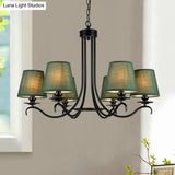 Tapered Green Rustic Chandelier: Fabric Pendant Light Kit With 6 Lights For Dining Room
