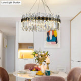 Tapered Icicle Crystal Suspension Pendant Led Chandelier - Modernist Black Ceiling Light