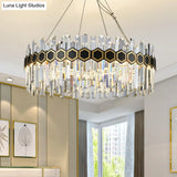 Tapered Icicle Crystal Suspension Pendant Led Chandelier - Modernist Black Ceiling Light