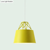 Tapered Macaron Pendant Ceiling Lamp - Metal Single-Bulb Suspension Fixture For Cafes