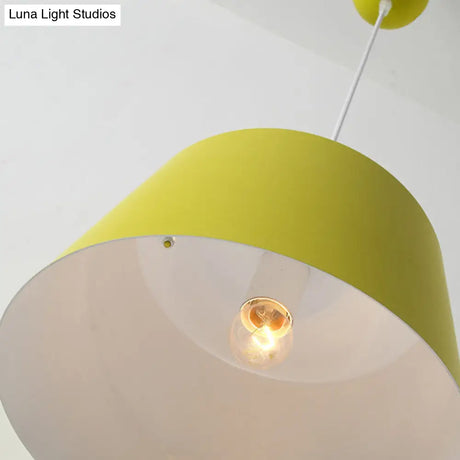 Tapered Macaron Pendant Ceiling Lamp - Metal Single-Bulb Suspension Fixture For Cafes