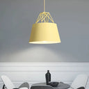 Tapered Macaron Pendant Ceiling Lamp - Metal Single-Bulb Suspension Fixture For Cafes Yellow