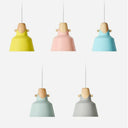 Tapered Metal Macaron Pendant Light With Wooden Decor - Restaurant Ceiling Hang Blue / 6