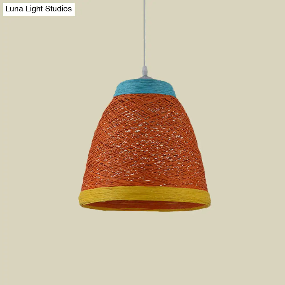Tapered Pendant Lamp: Lodge Style 1-Light Fixture In Orange/Brown