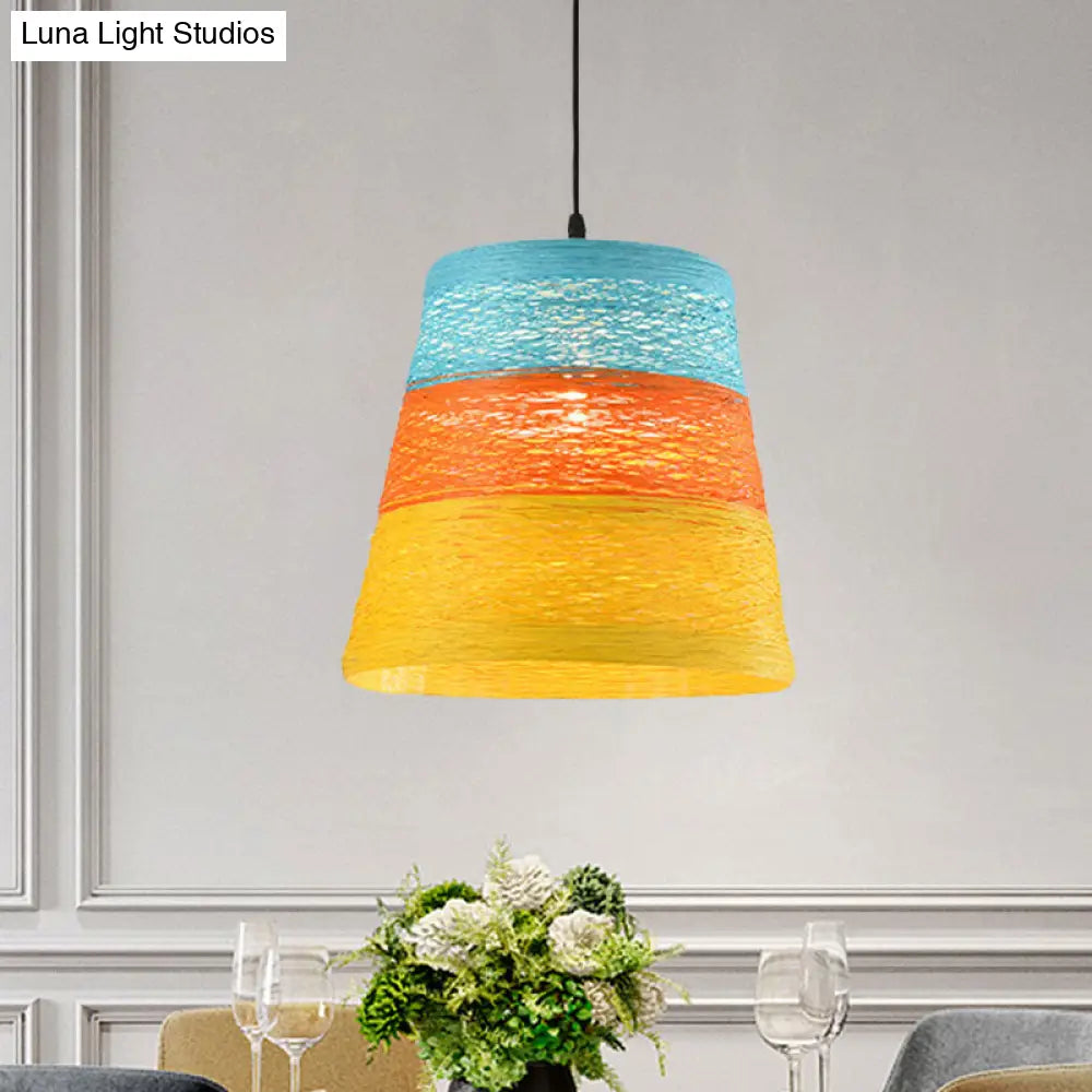 Tapered Pendant Lamp: Lodge Style 1-Light Fixture In Orange/Brown