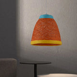 Tapered Pendant Lamp: Lodge Style 1-Light Fixture In Orange/Brown Yellow-Blue