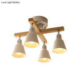 Tapered Rotatable Ceiling Fixture: 4 - Light Iron Semi Flush Mount Lighting In Black/White